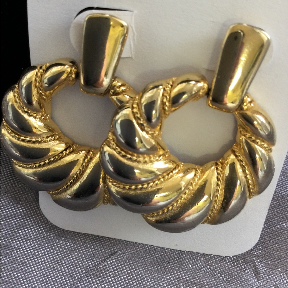 Gold tone  Twisted Rope Hoop Earrings